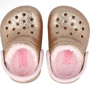 NWT Crocs Classic Lined Glitter Clog Gold Metallic Size C4 Baby